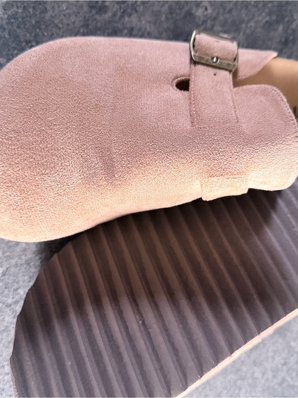 Women's Suede Buckle Clog in Dusty Pink